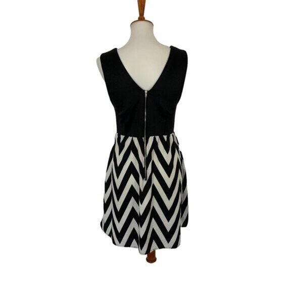 41 Hawthorn Black White Chevron Fit Flare Sleeveless Dress Medium Trendy Stylish - Picture 4 of 7